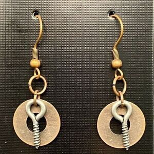 Handmade Aged Copper Washer & Glavanized Eye Screw Earrings by Neanie-Bot